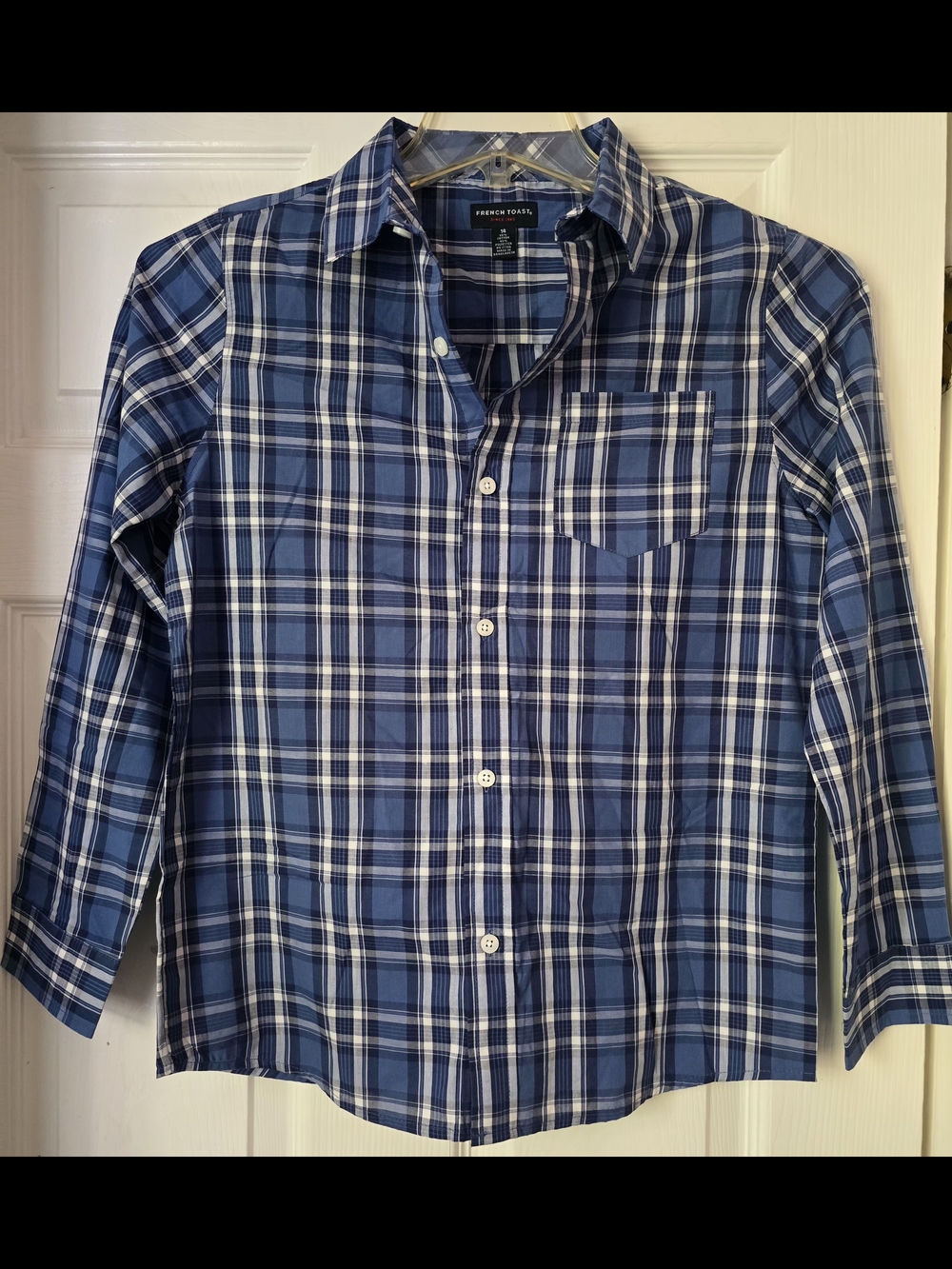 French Toast Boys Size 14 Blue Plaid Long Sleeve Button Down Shirt